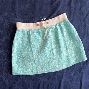 LILLY PULITZER Aqua and White Linen Hayden Skirt
